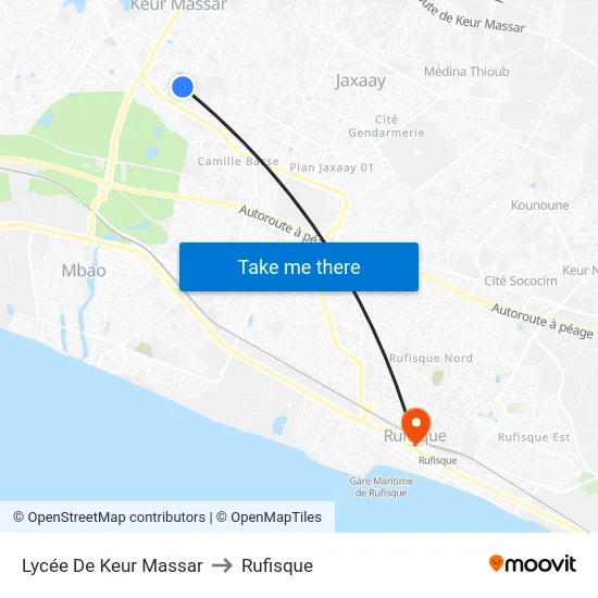 Lycée De Keur Massar to Rufisque map