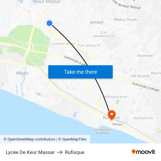 Lycée De Keur Massar to Rufisque map