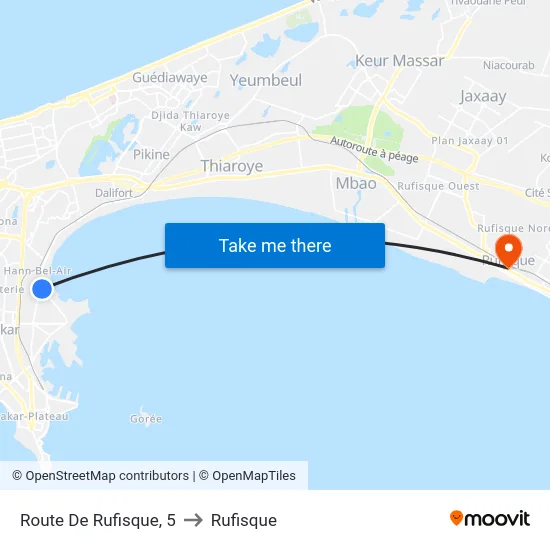 Route De Rufisque, 5 to Rufisque map
