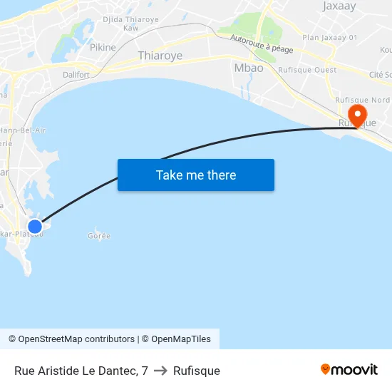 Rue Aristide Le Dantec, 7 to Rufisque map