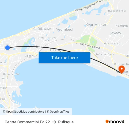 Centre Commercial Pa 22 to Rufisque map