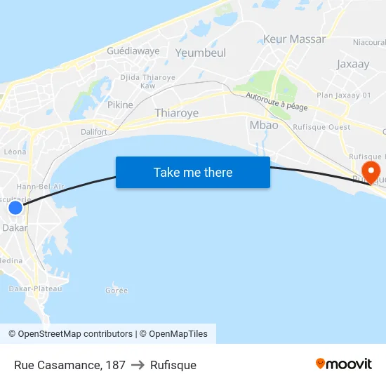 Rue Casamance, 187 to Rufisque map