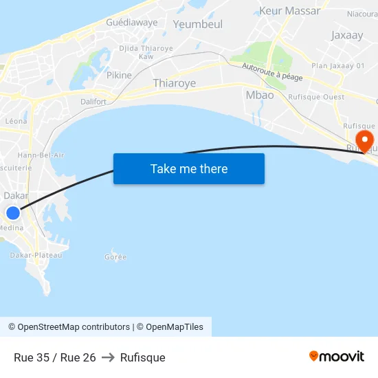 Rue 35 / Rue 26 to Rufisque map
