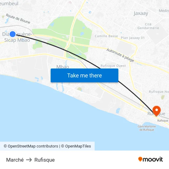Marché to Rufisque map