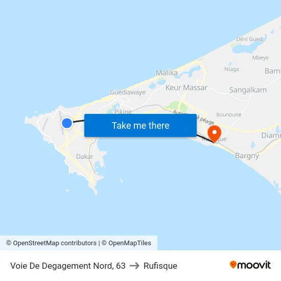 Voie De Degagement Nord, 63 to Rufisque map