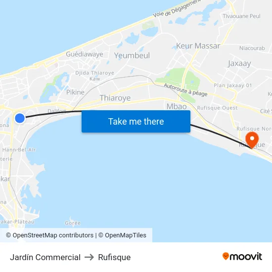 Jardín Commercial to Rufisque map