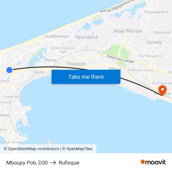 Mboupy Pob, D30 to Rufisque map