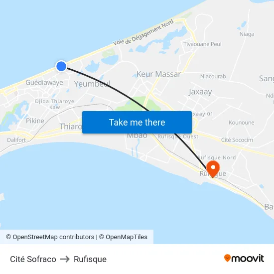 Cité Sofraco to Rufisque map