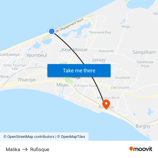 Malika to Rufisque map