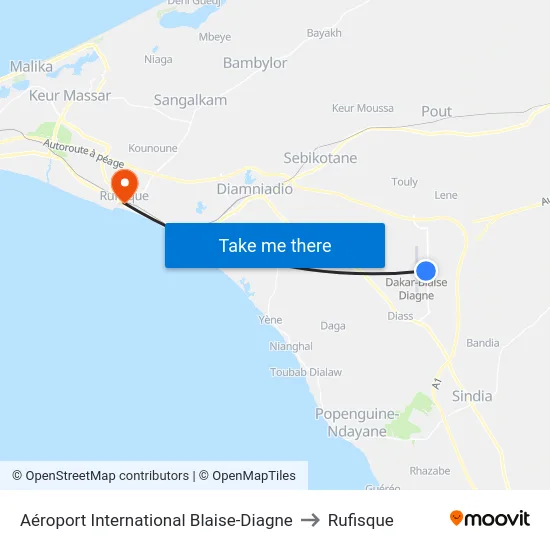 Aéroport International Blaise-Diagne to Rufisque map