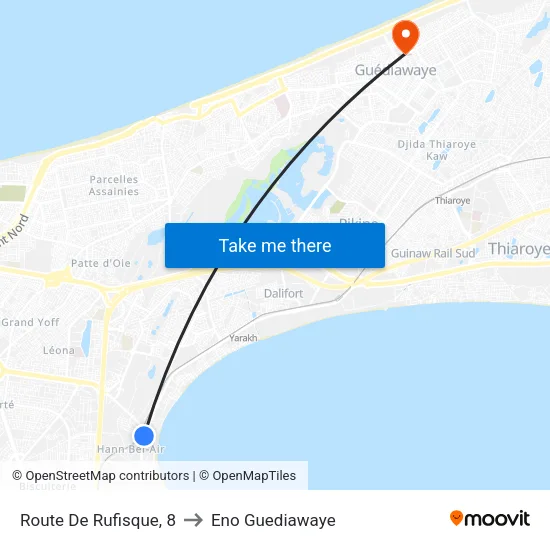Route De Rufisque, 8 to Eno Guediawaye map