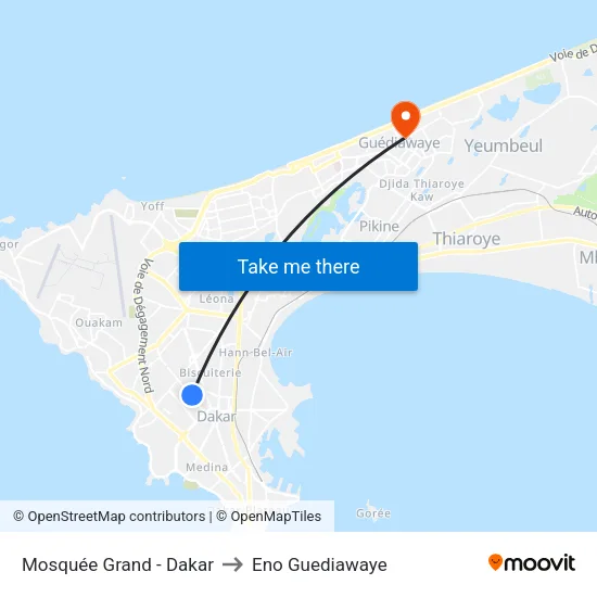 Mosquée Grand - Dakar to Eno Guediawaye map