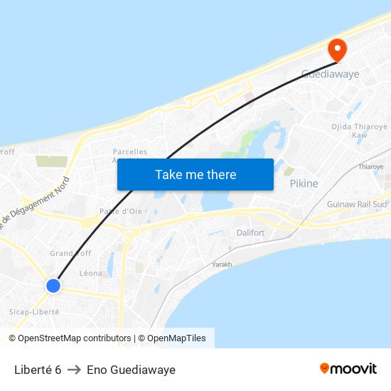 Liberté 6 to Eno Guediawaye map