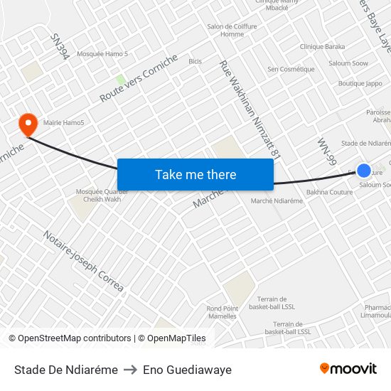 Stade De Ndiaréme to Eno Guediawaye map