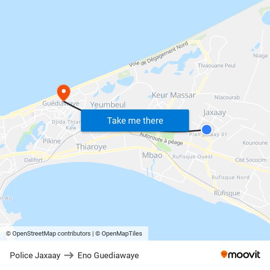 Police Jaxaay to Eno Guediawaye map