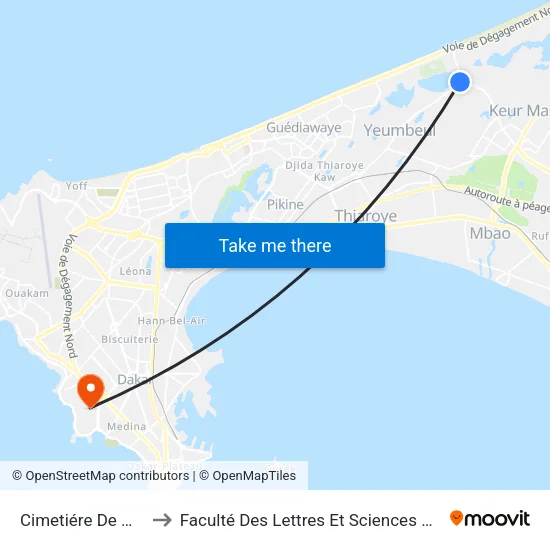 Cimetiére De Malika to Faculté Des Lettres Et Sciences Humaines map