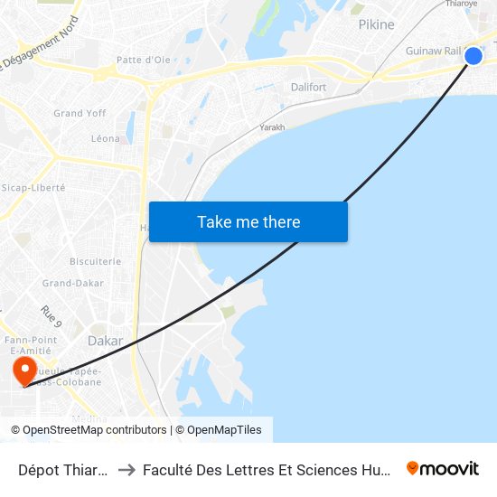 Dépot Thiaroye to Faculté Des Lettres Et Sciences Humaines map