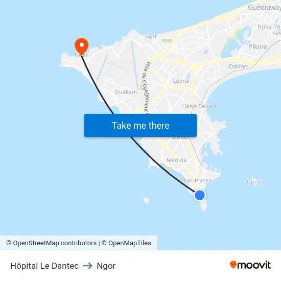 Hôpital Le Dantec to Ngor map