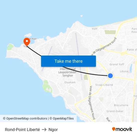 Rond-Point Liberté to Ngor map