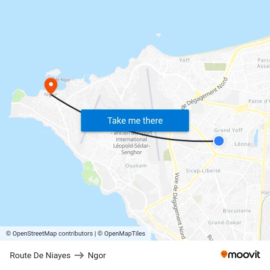 Route De Niayes to Ngor map