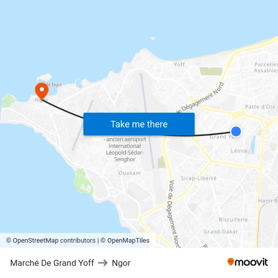 Marché De Grand Yoff to Ngor map