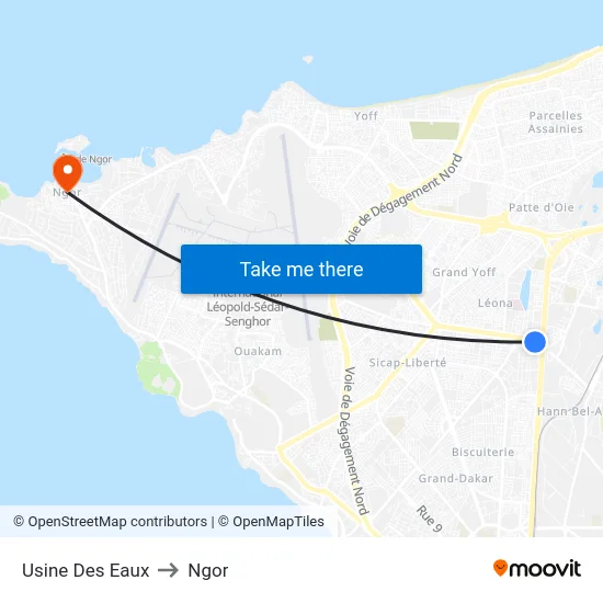 Usine Des Eaux to Ngor map