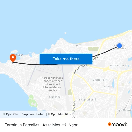 Terminus Parcelles - Assainies to Ngor map
