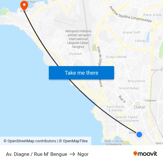 Av. Diagne / Rue M' Bengue to Ngor map