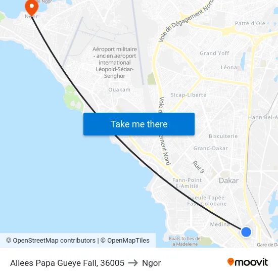 Allees Papa Gueye Fall, 36005 to Ngor map