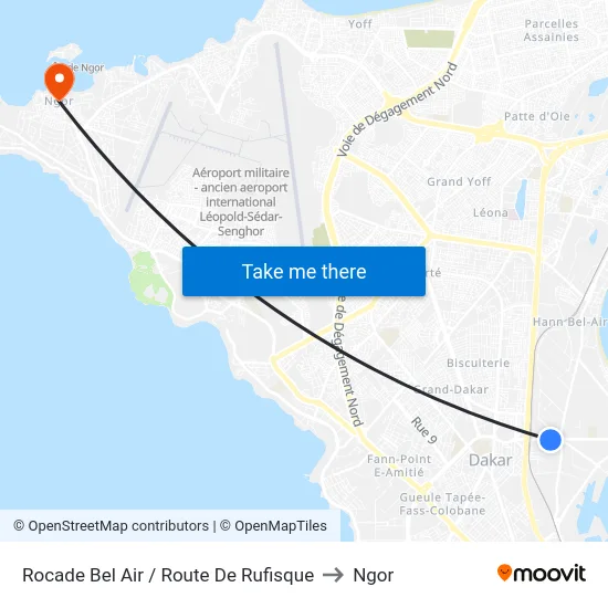 Rocade Bel Air / Route De Rufisque to Ngor map