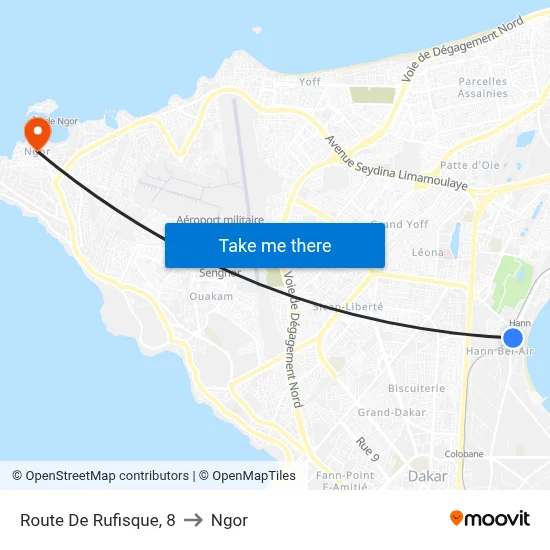 Route De Rufisque, 8 to Ngor map