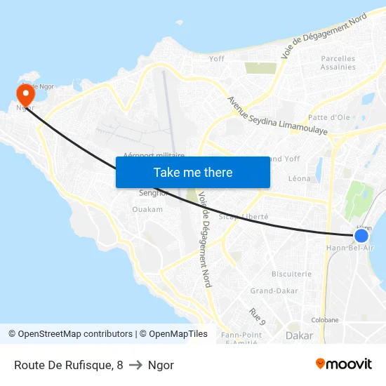 Route De Rufisque, 8 to Ngor map