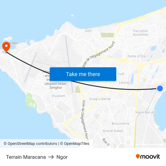 Terrain Maracana to Ngor map
