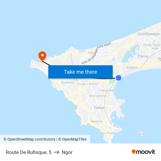 Route De Rufisque, 5 to Ngor map