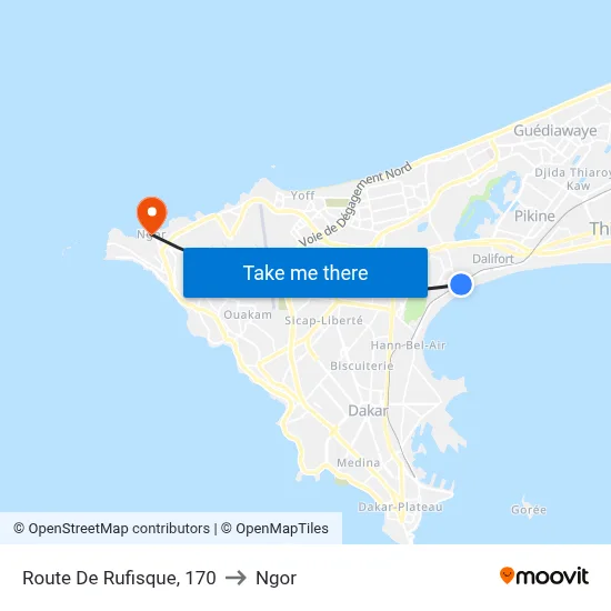 Route De Rufisque, 170 to Ngor map