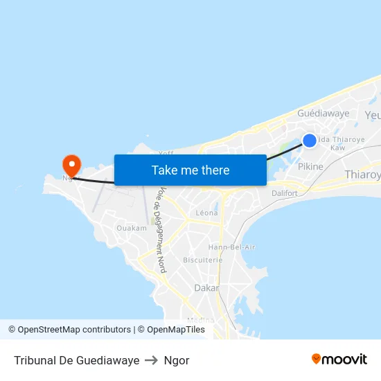 Tribunal De Guediawaye to Ngor map