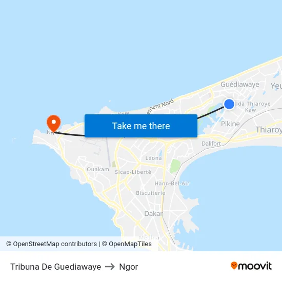 Tribuna De Guediawaye to Ngor map