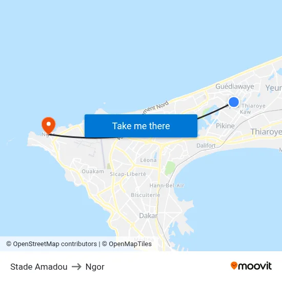 Stade Amadou to Ngor map