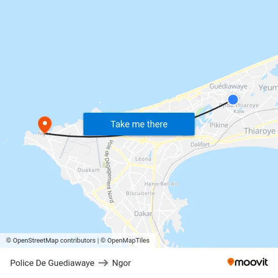 Police De Guediawaye to Ngor map
