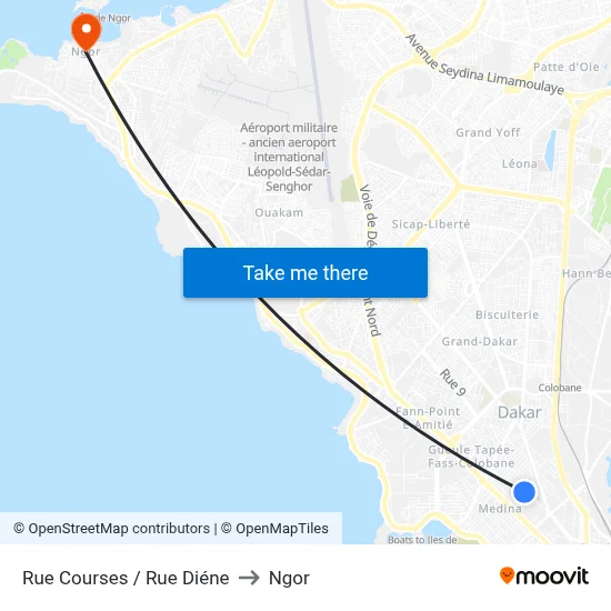 Rue Courses / Rue Diéne to Ngor map