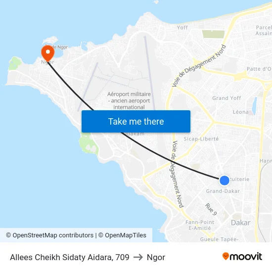 Allees Cheikh Sidaty Aidara, 709 to Ngor map