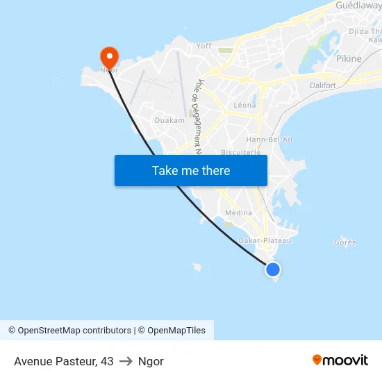 Avenue Pasteur, 43 to Ngor map