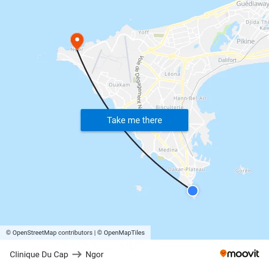 Clinique Du Cap to Ngor map