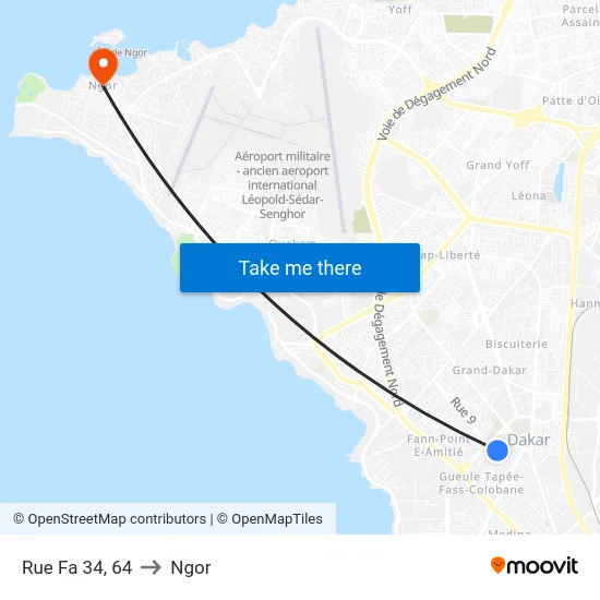 Rue Fa 34, 64 to Ngor map
