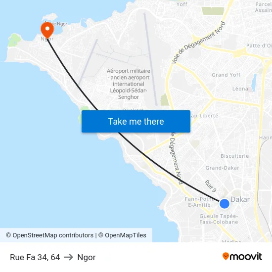 Rue Fa 34, 64 to Ngor map