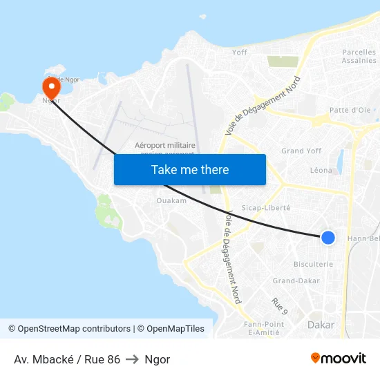 Av. Mbacké / Rue 86 to Ngor map