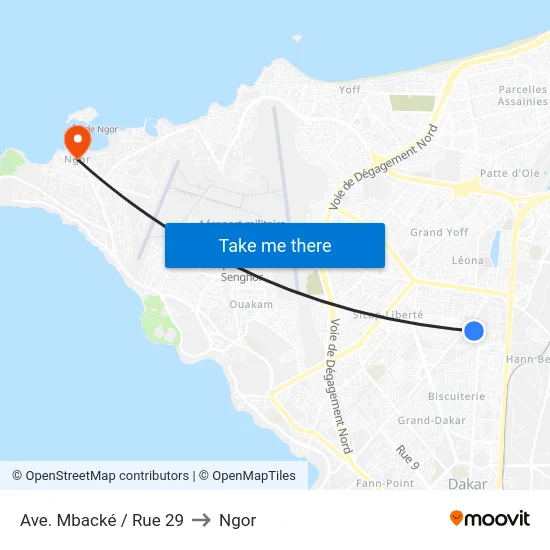 Ave. Mbacké / Rue 29 to Ngor map
