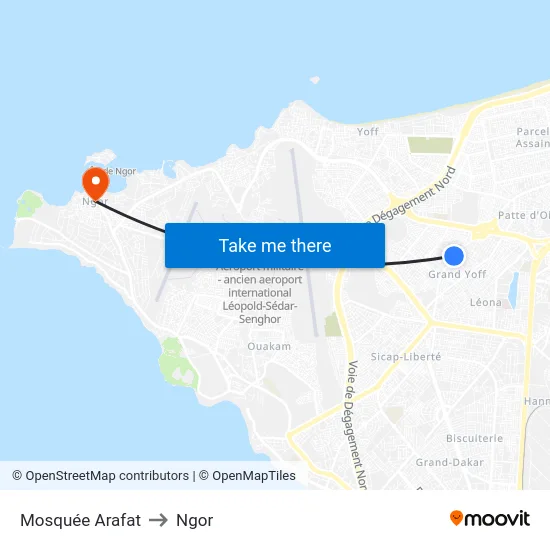 Mosquée Arafat to Ngor map