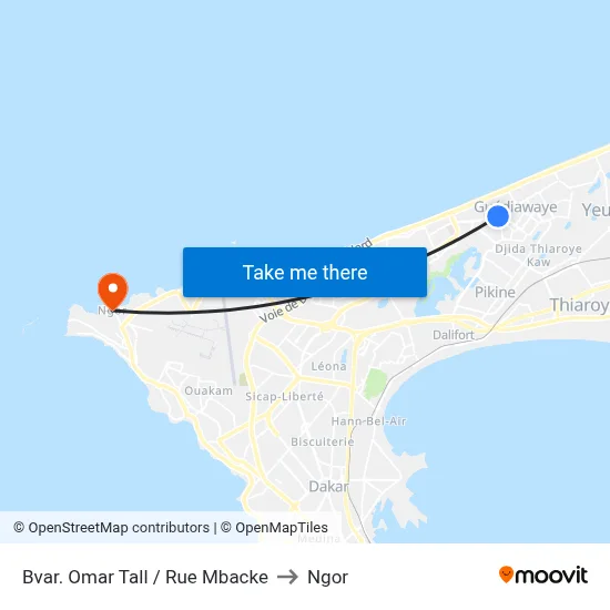 Bvar. Omar Tall / Rue Mbacke to Ngor map