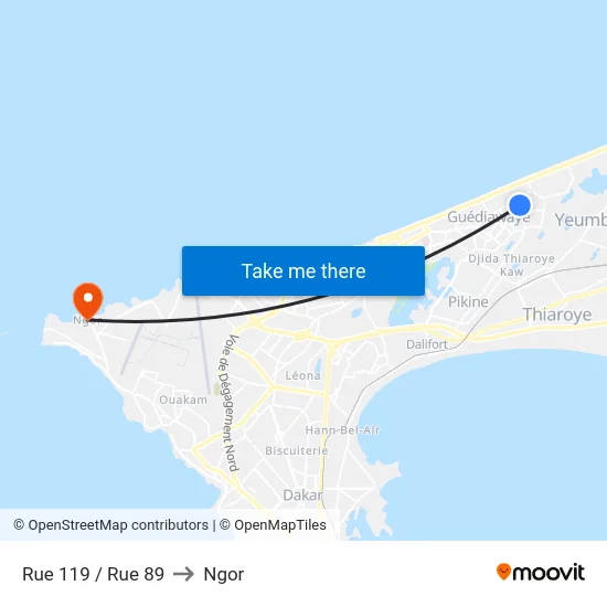 Rue 119 / Rue 89 to Ngor map